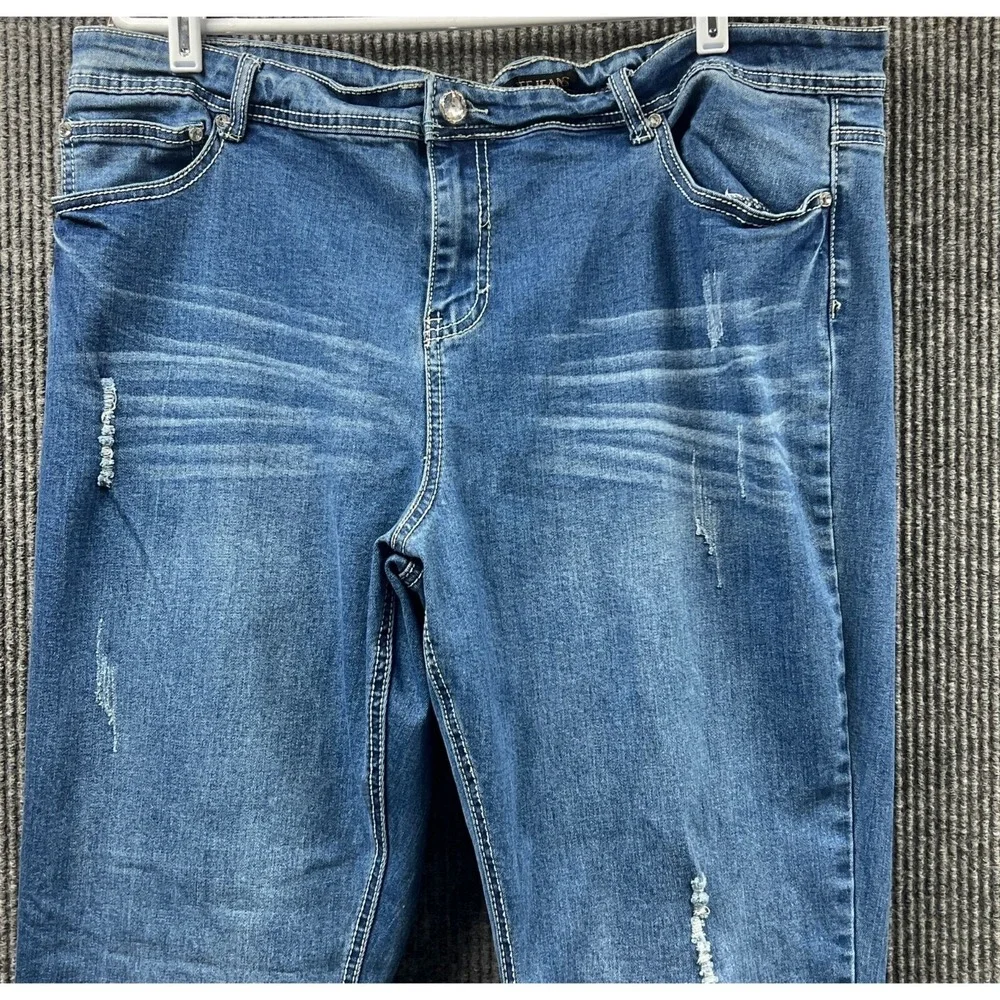 Elite Bootcut Denim Jeans Womens 19/20 Blue Distressed Stretch‎ Pant Embroidered